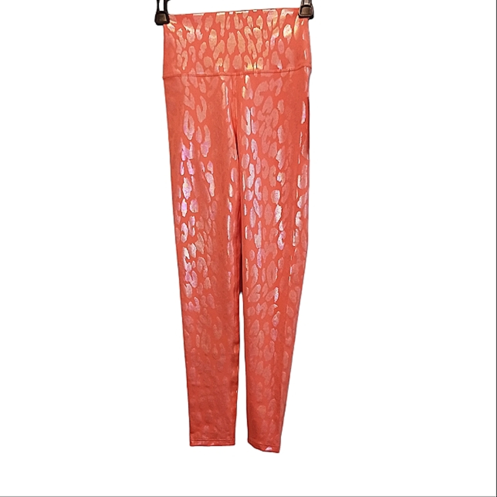 Carbon38 Peach Metallic Leopard Print High Rise Activewear Leggings  Size Xs